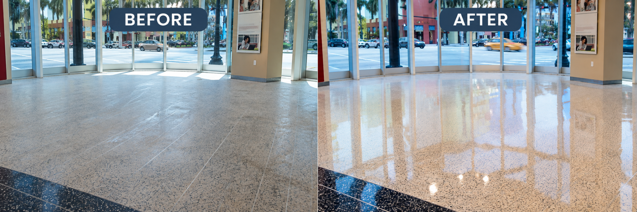 Professional restoring a commercial stone and marble floor